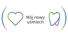 Logo programu stomatologicznego „Mój Nowy Uśmiech”, przedstawiające serce i zarys zęba w pastelowych kolorach.